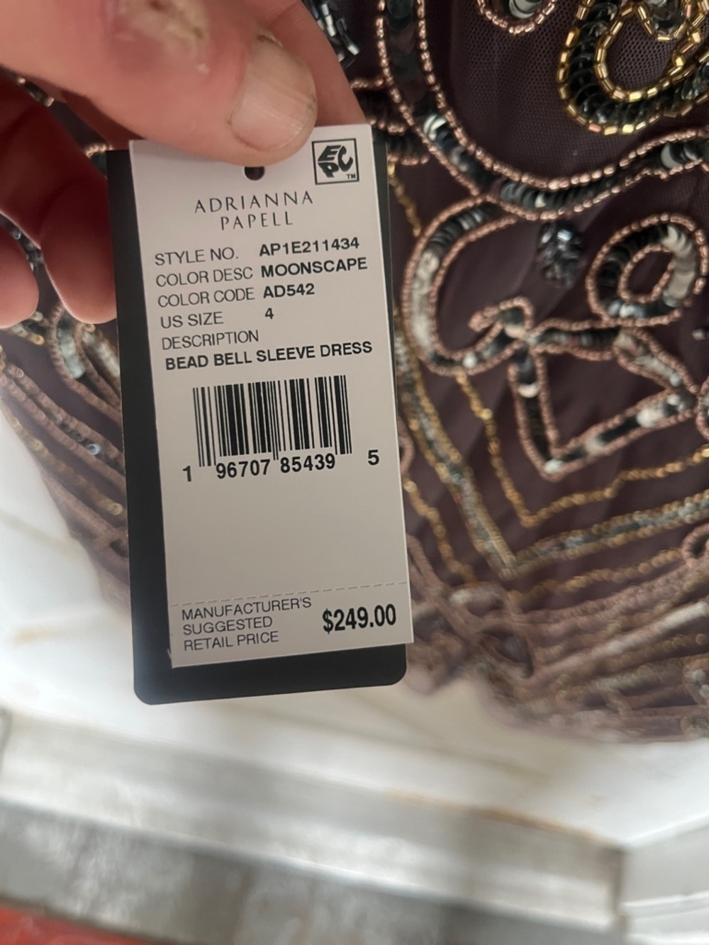 NWT Adrianna Papell Silver-Beaded Gray Long Sleeve Cocktail Dress retail $249.00 - Picture 3 of 3